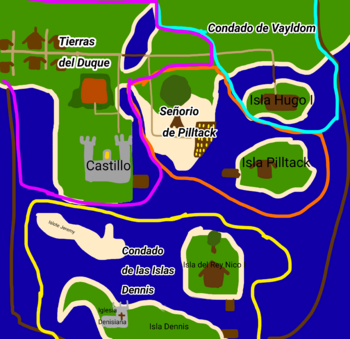 Mapa de Jungdonia y Las Islas Dennis con la Isla Pilltack